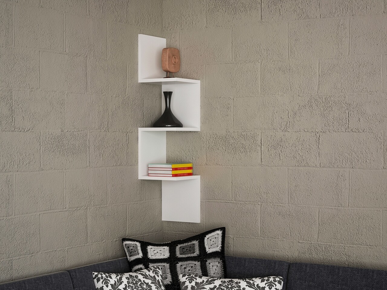 Raft pentru perete Corner, Furny Home, 25x25x105.4 cm, alb - imagine 4